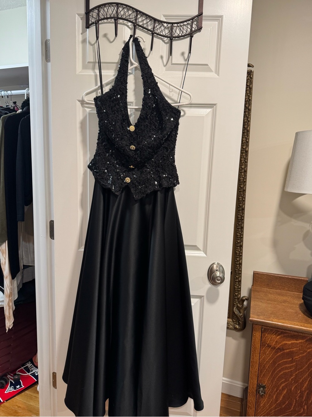 Beautiful Satin look with Sequenced halter gown